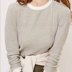 LOFT Olive Green/White Puff Sleeve Lightweight Sweater -NWT - Large